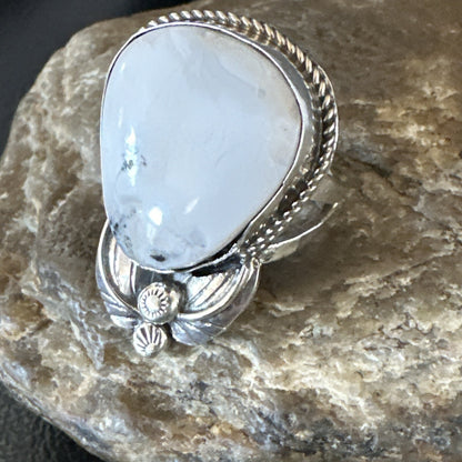 Mens Womens White Buffalo Turquoise Navajo Sterling Silver Ring Size 9 18100