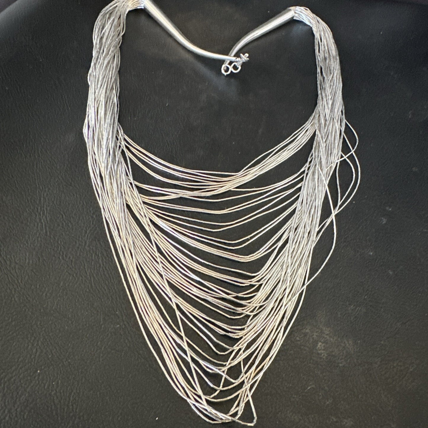 Statement Graduated Bib Heishi Liquid Sterling Silver 49S Necklace 28” 17768