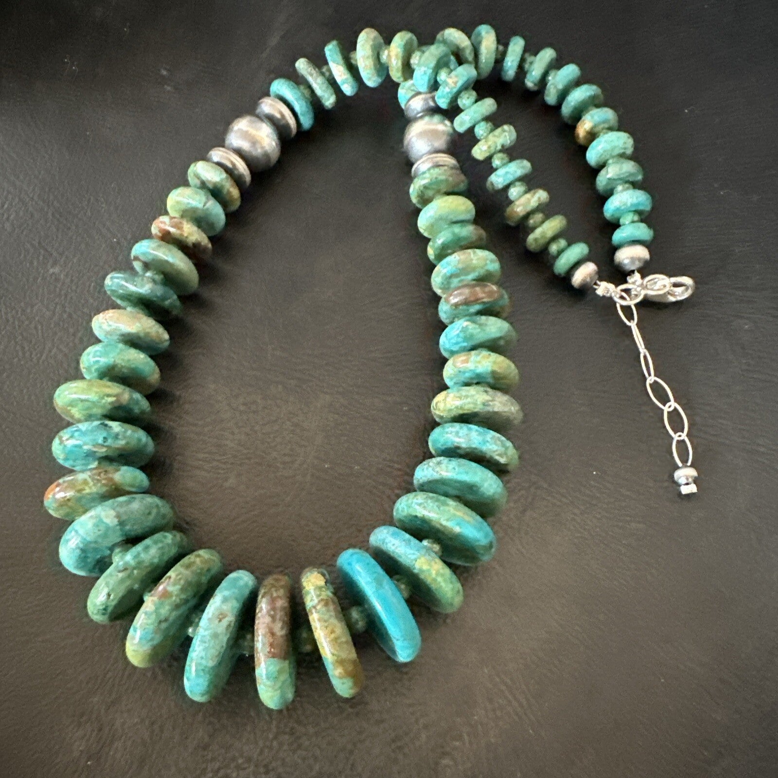 Navajo Graduated Turquoise Sterling Silver Necklace 19” 18421