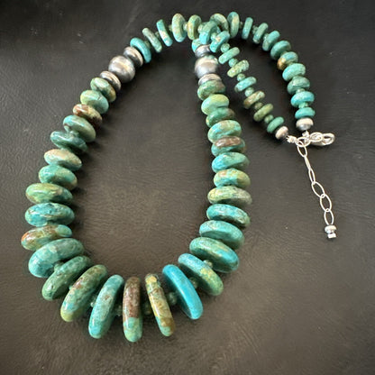 Navajo Graduated Turquoise Sterling Silver Necklace 19” 18421