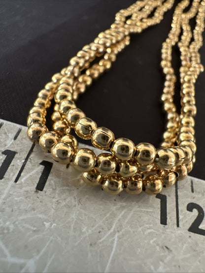 Gold Filled 3 Strand Bead Sterling Silver Necklace 24” 18647