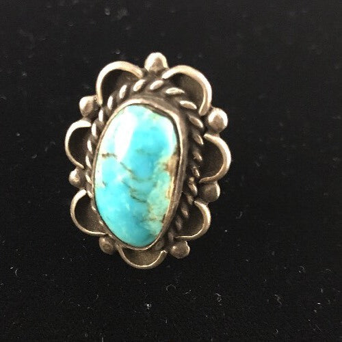 Blue Turquoise Southwestern Indian Sterling Silver Vintage Ring Size 8.5