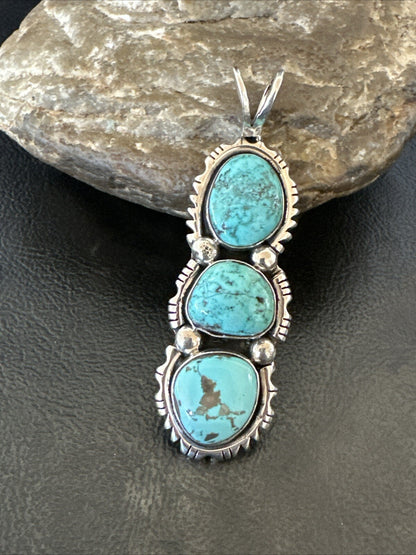 Blue Turquoise 3 Stone Navajo Sterling Silver Cluster Pendant Only 18309