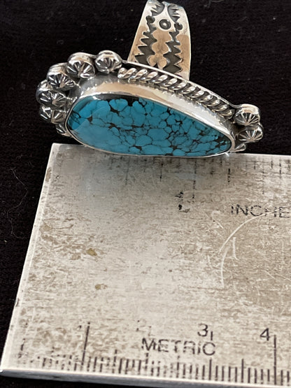 Native Navajo Sterling Silver Blue Spiderweb Turquoise Ring Size 10 01063
