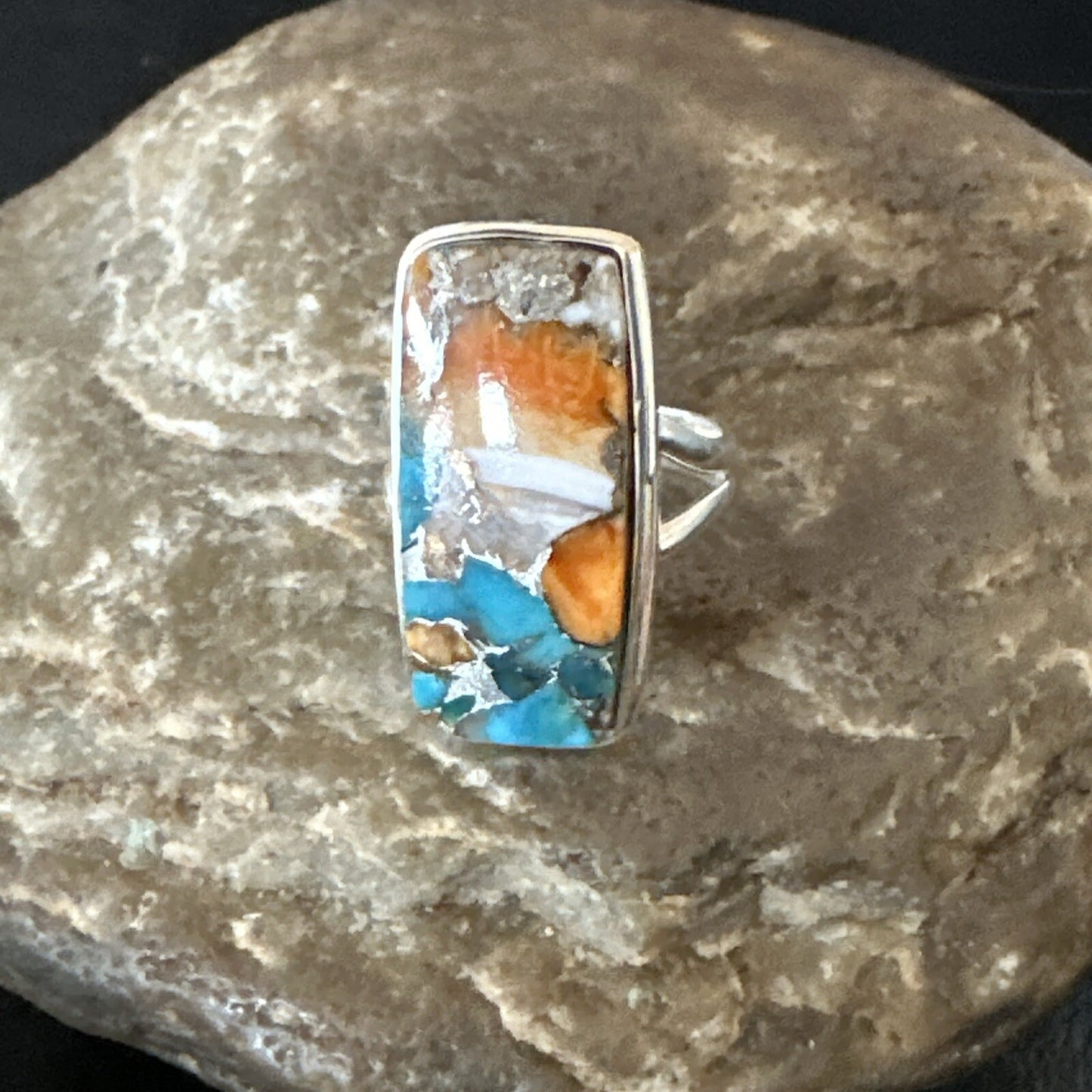 Blue Turquoise Spiny Oyster Southwestern Sterling Silver Ring Size 6 18513