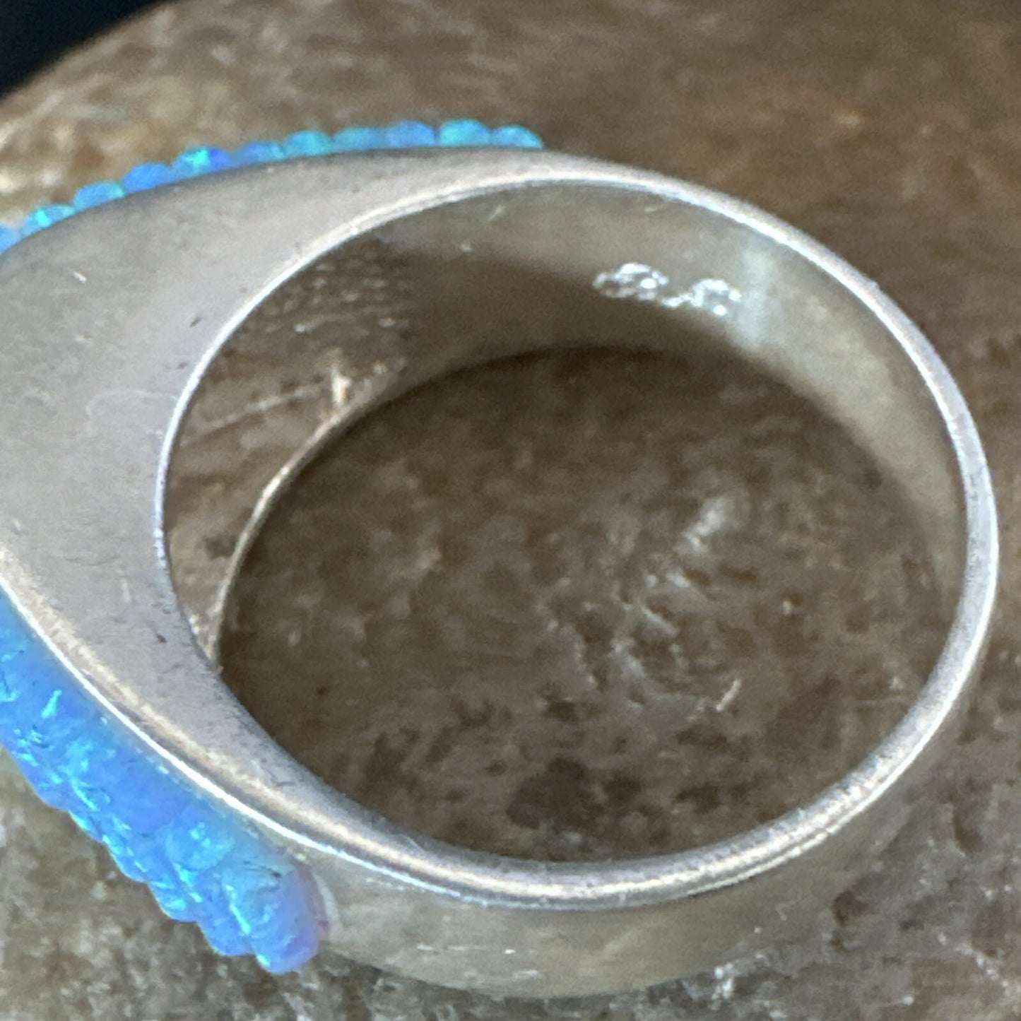 Blue Opal Navajo Sterling Silver Band Inlay Ring Size7 18799