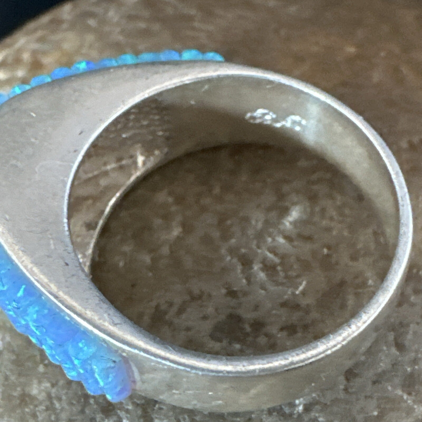 Blue Opal Navajo Sterling Silver Band Inlay Ring Size7 18799