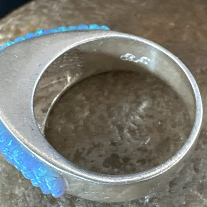 Blue Opal Navajo Sterling Silver Band Inlay Ring Size7 18799