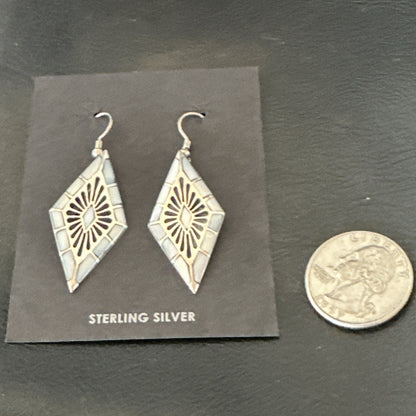 White Mother of Pearl Navajo Sterling Silver Dangle Inlay Earrings 19014