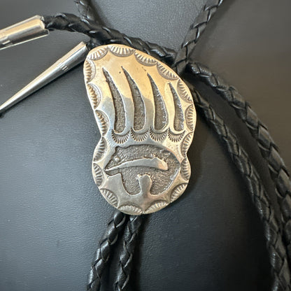 Native American Hopi Mens BearPaw Bolo tie Sterling Silver 2" 19162
