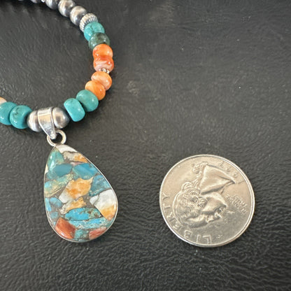 Spiny Pendant Turquoise Navajo Sterling Silver Necklace 21" 17898