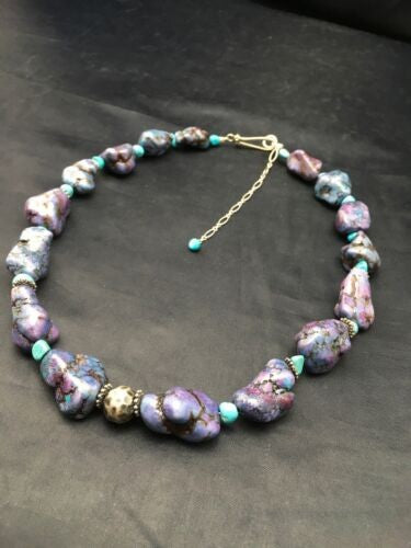 Navajo Turquoise & Magnesite Nugget Necklace Sterling Silver 19" 4514