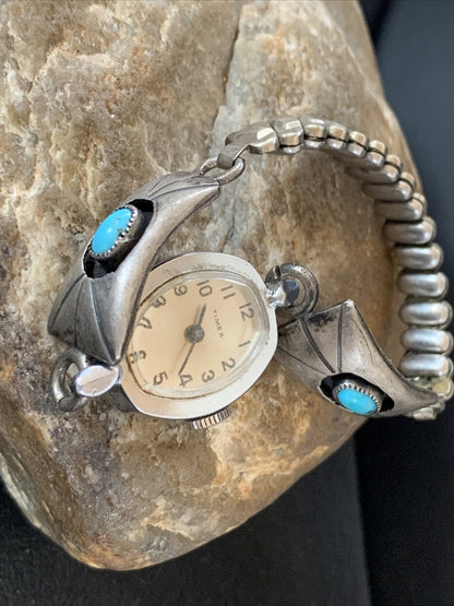 Turquoise Navajo Sterling Silver Old Pawn Shadowbox Watch Tips 01449