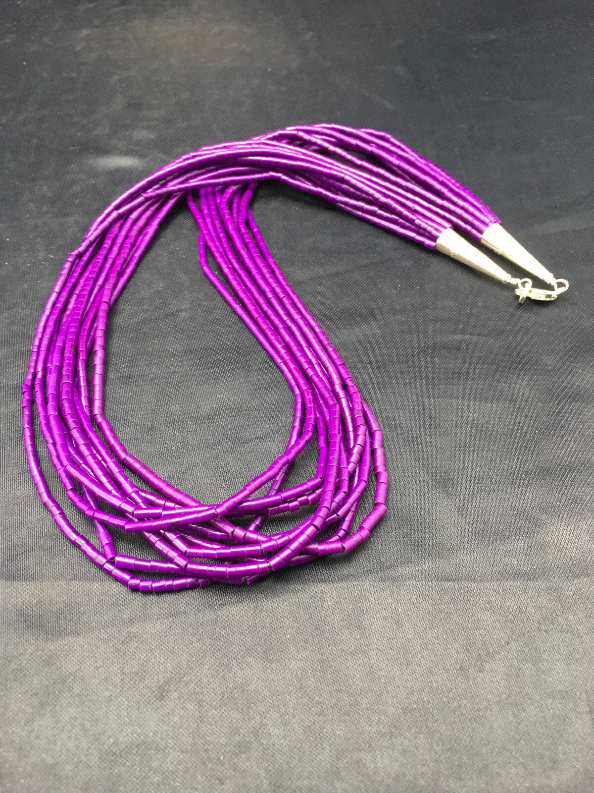 Navajo Stabilized Purple Stone 10S Sterling Silver Tube Heishi Necklace 19” 4195