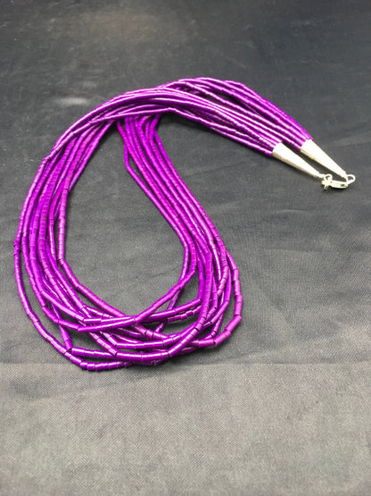 Navajo Stabilized Purple Stone 10S Sterling Silver Tube Heishi Necklace 19” 4195