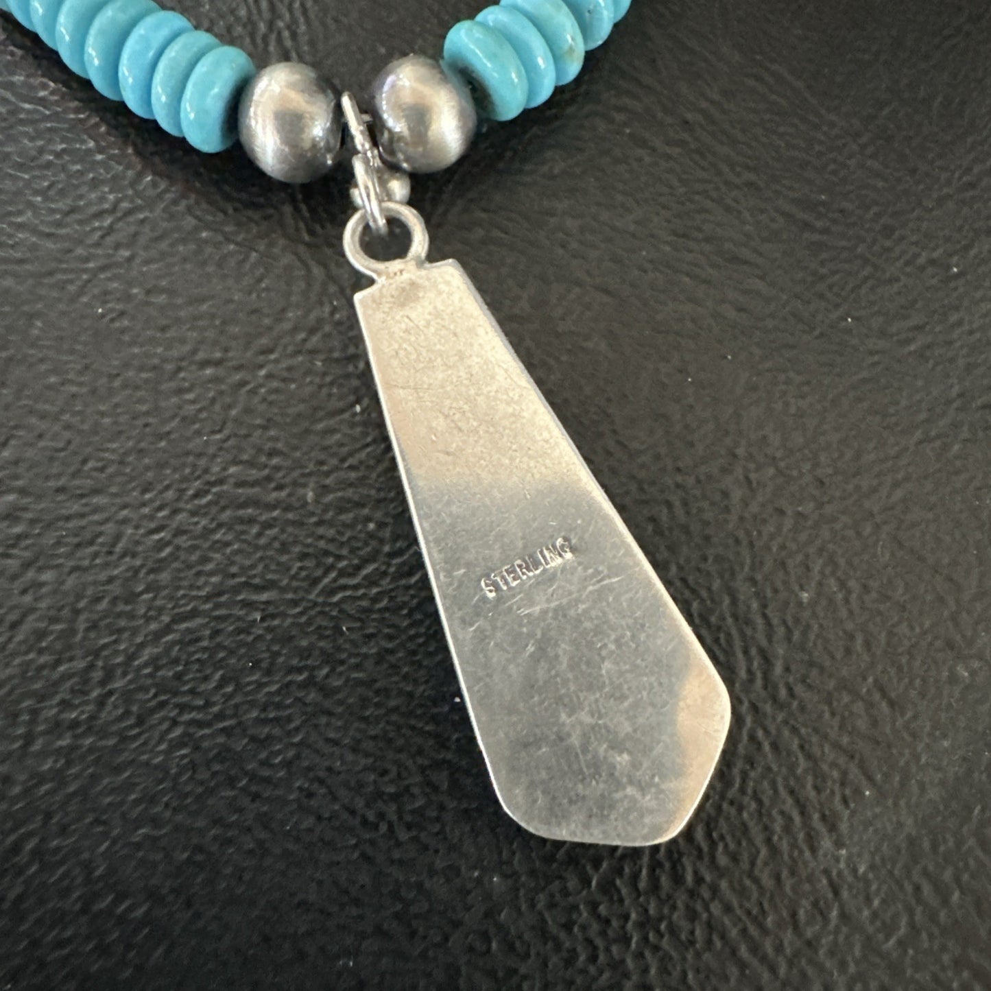 Blue Lapis Turquoise Inlay Pendant Navajo Sterling Silver Necklace 20" 19657