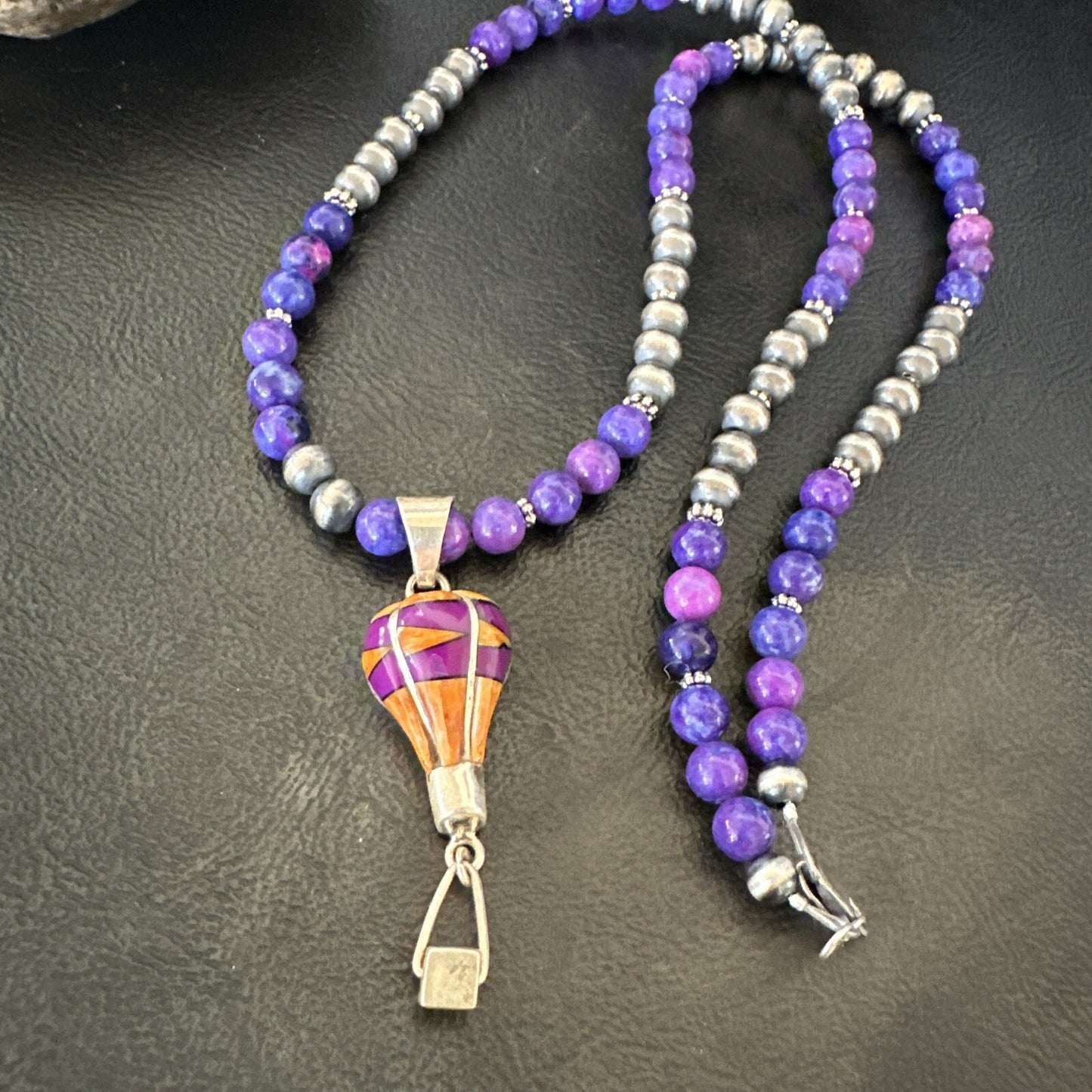 Balloon Orange Spiny Purple Pendant Navajo Sterling Silver Necklace 22" 18344