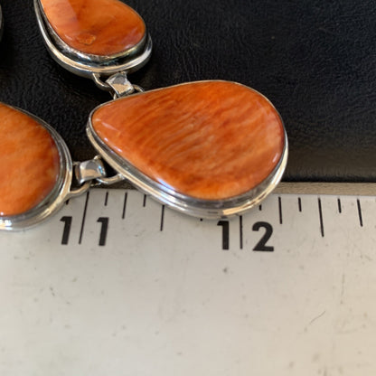 Orange Spiny Oyster Pendant Navajo Sterling Silver Lariat Necklace 20" 13889
