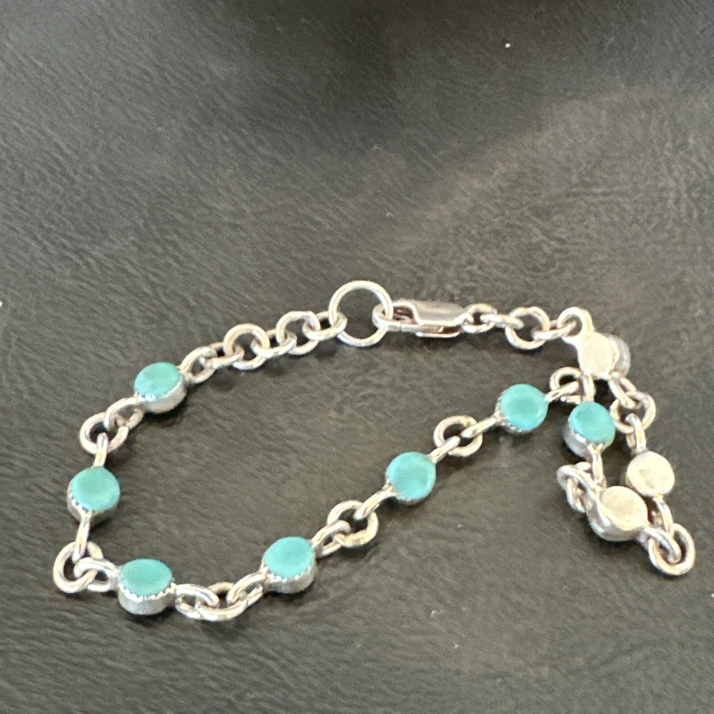 Blue Turquoise Navajo Old Pawn Sterling Silver Link Bracelet 7.5" 18129