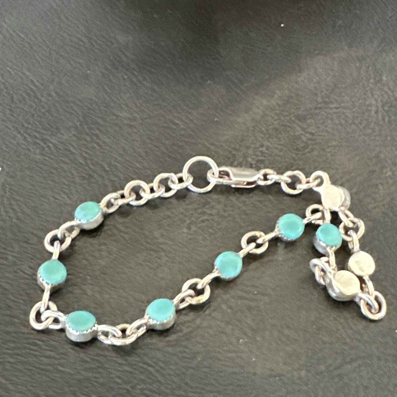 Blue Turquoise Navajo Old Pawn Sterling Silver Link Bracelet 7.5" 18129