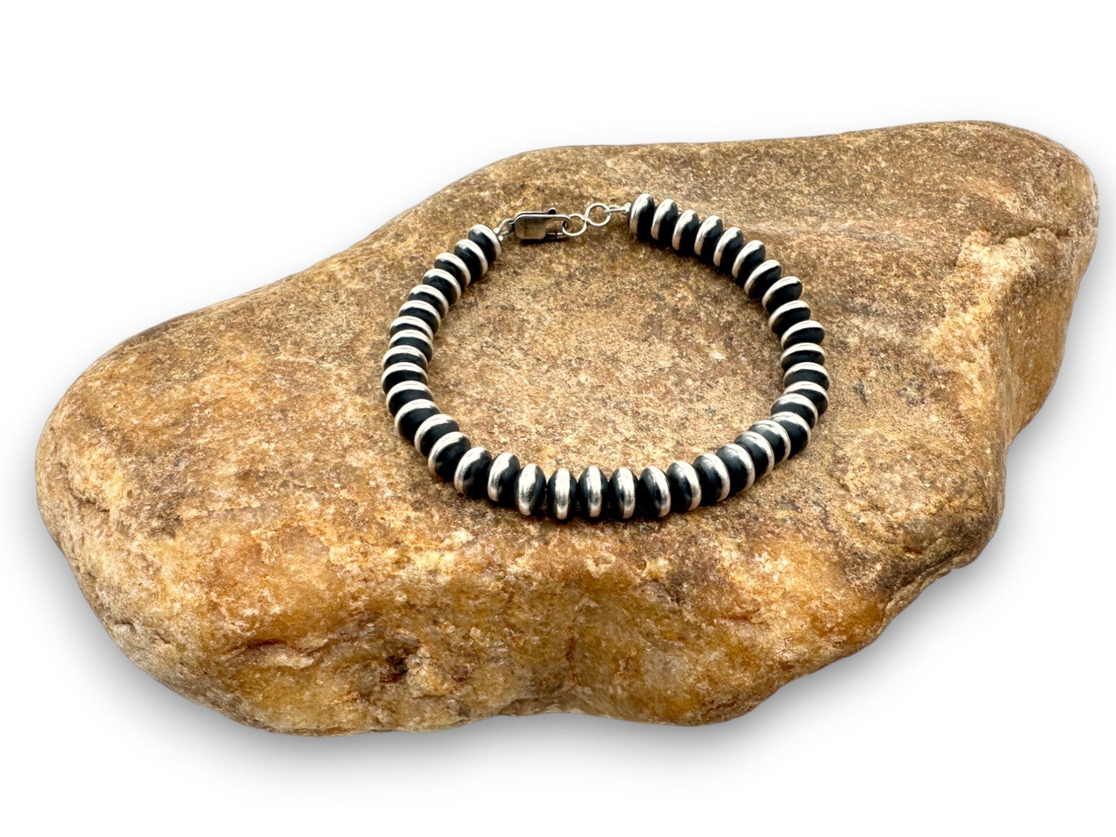Navajo Sterling Silver Rondelles Saucer Flat Bead Bracelet 6mm 7" 97607
