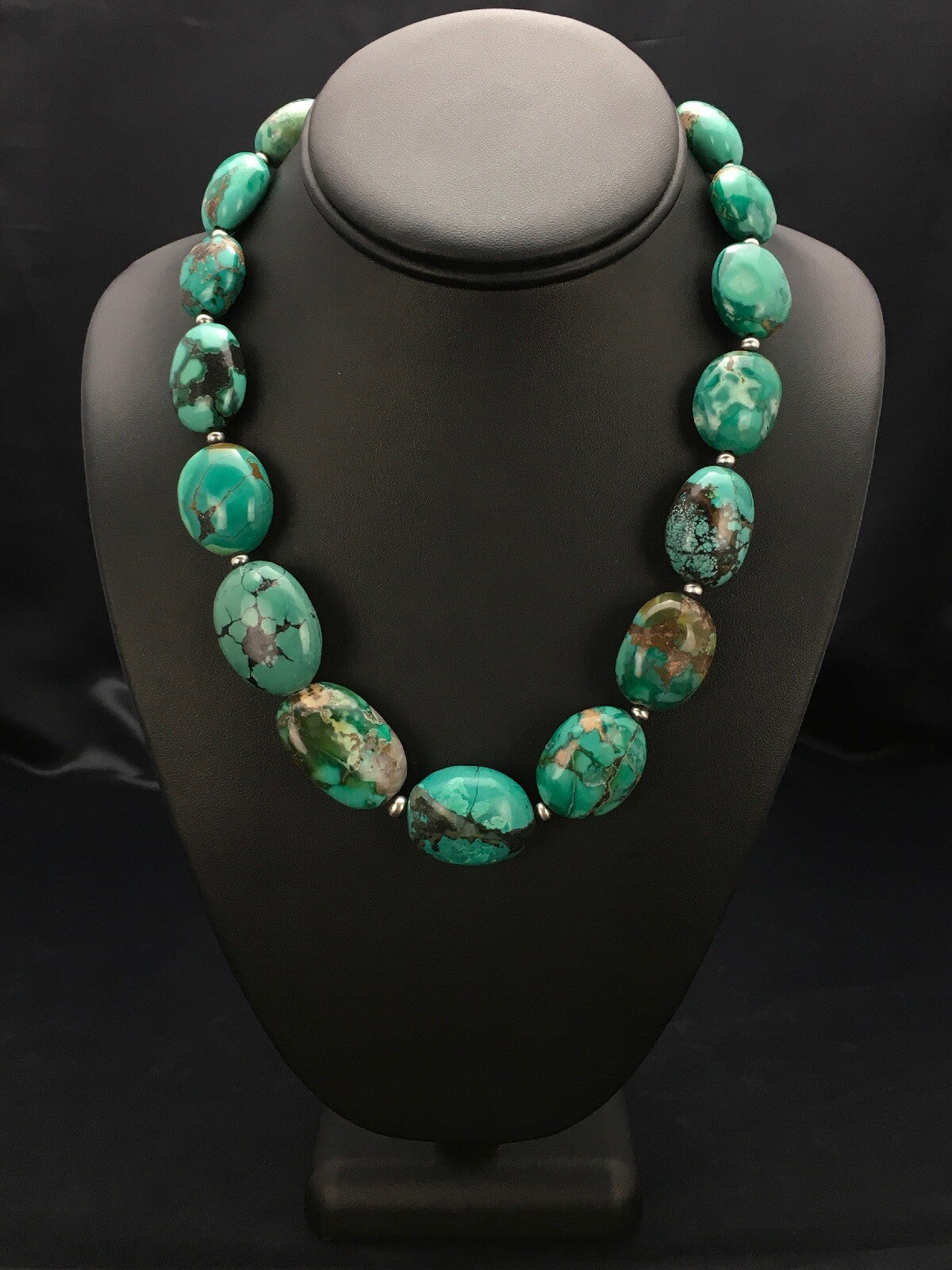 Royston Turquoise Chunky Navajo Sterling Silver Necklace 18" 2962