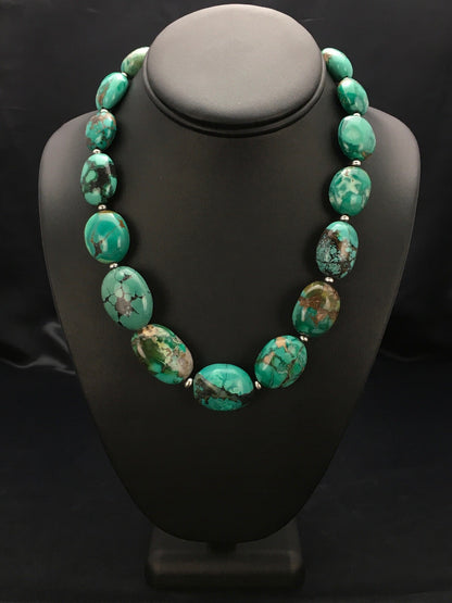 Royston Turquoise Chunky Navajo Sterling Silver Necklace 18" 2962