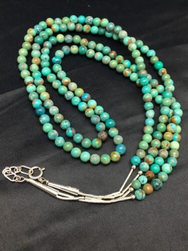 Navajo Blue Turquoise Necklace 2 Strand Sterling Silver 8960