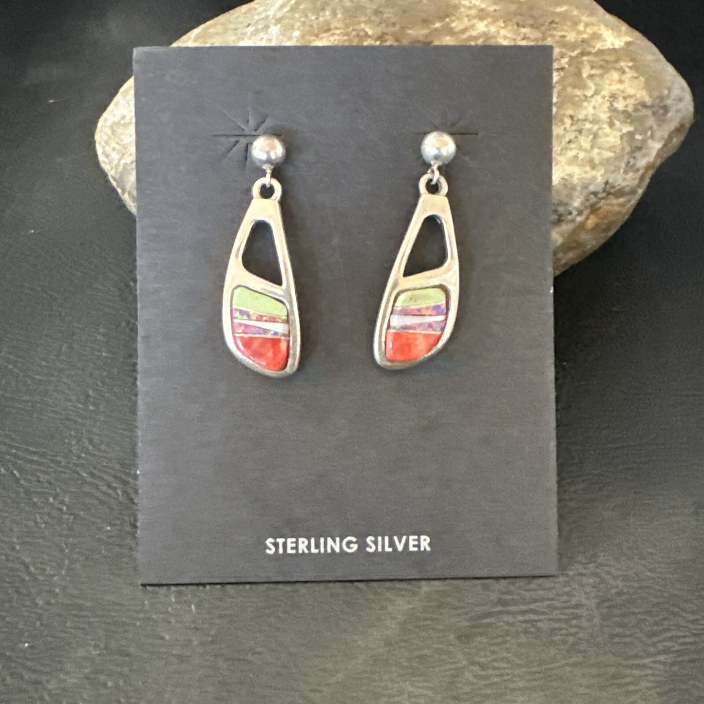 Southwestern Sterling Silver Multicolor Gaspeite Opal Inlay Earrings 4436