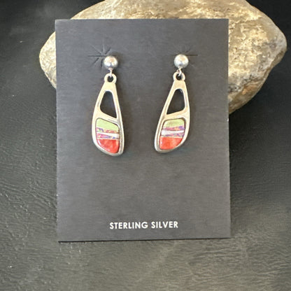 Southwestern Sterling Silver Multicolor Gaspeite Opal Inlay Earrings 4436