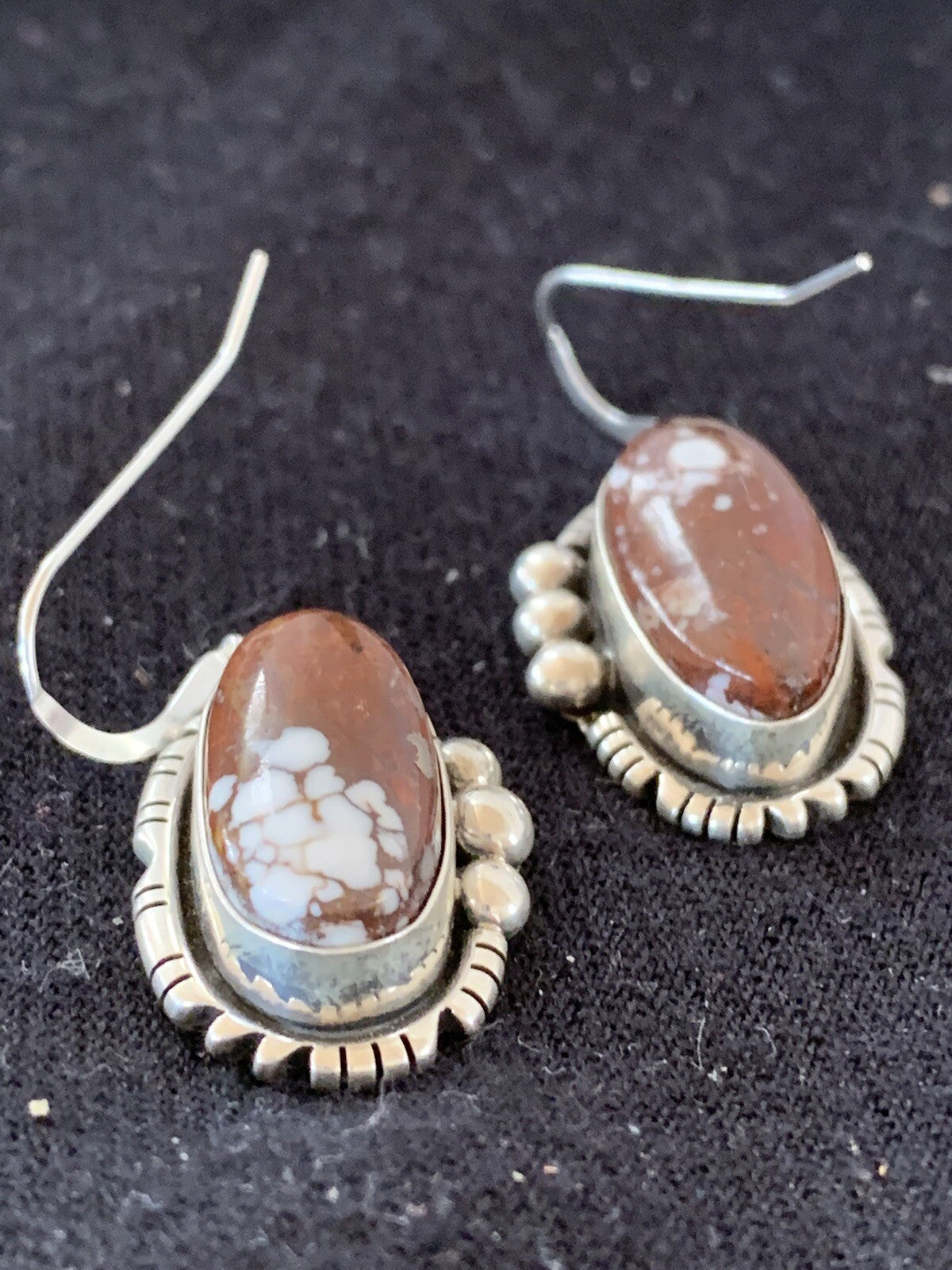 Wild Horse Turquoise Navajo Indian Sterling Silver Dangle Earrings 1" 00150