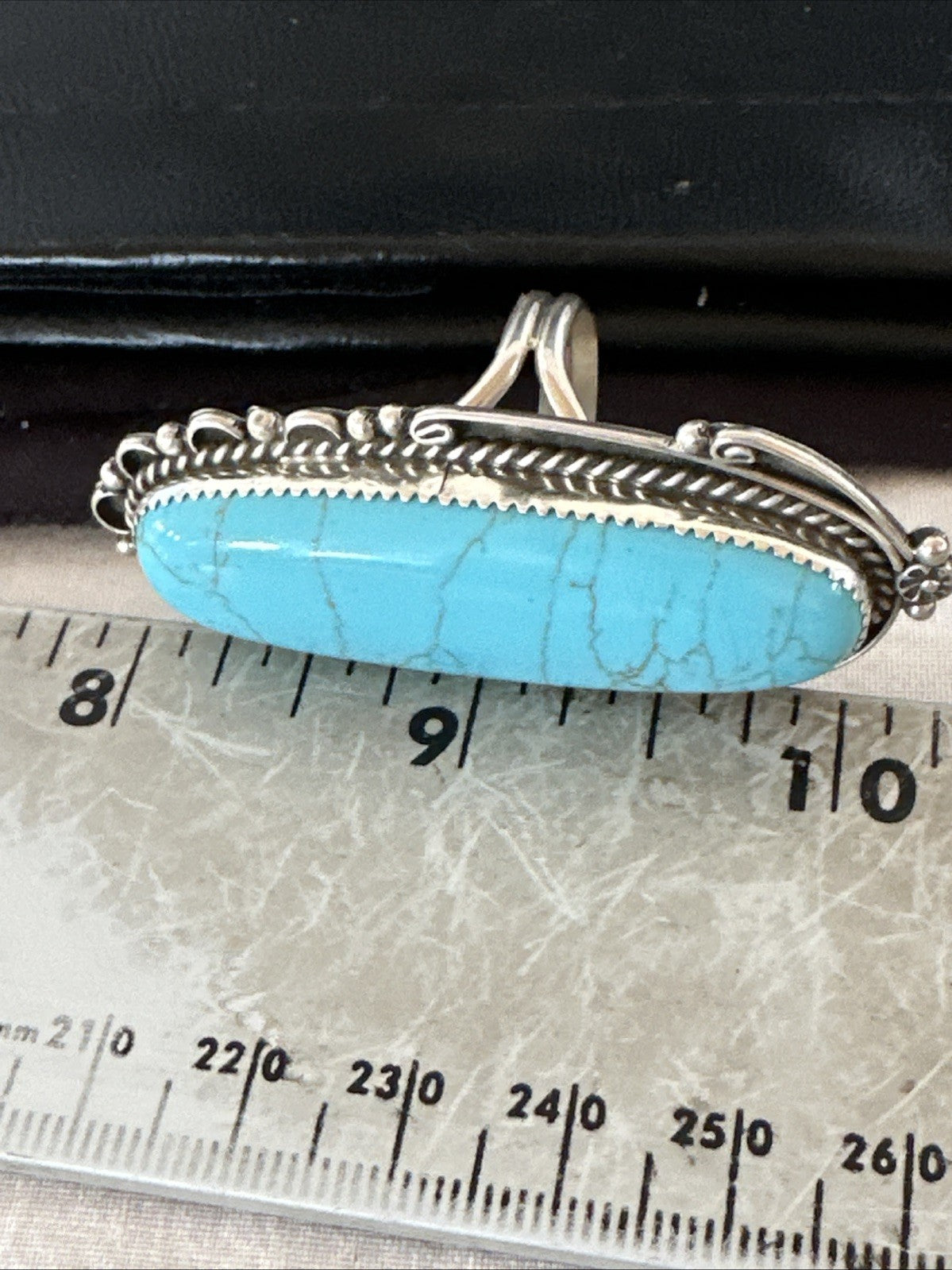 XL Blue Turquoise Navajo Sterling Silver Ring Size 10 19780