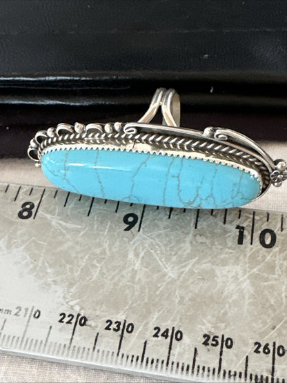 XL Blue Turquoise Navajo Sterling Silver Ring Size 10 19780