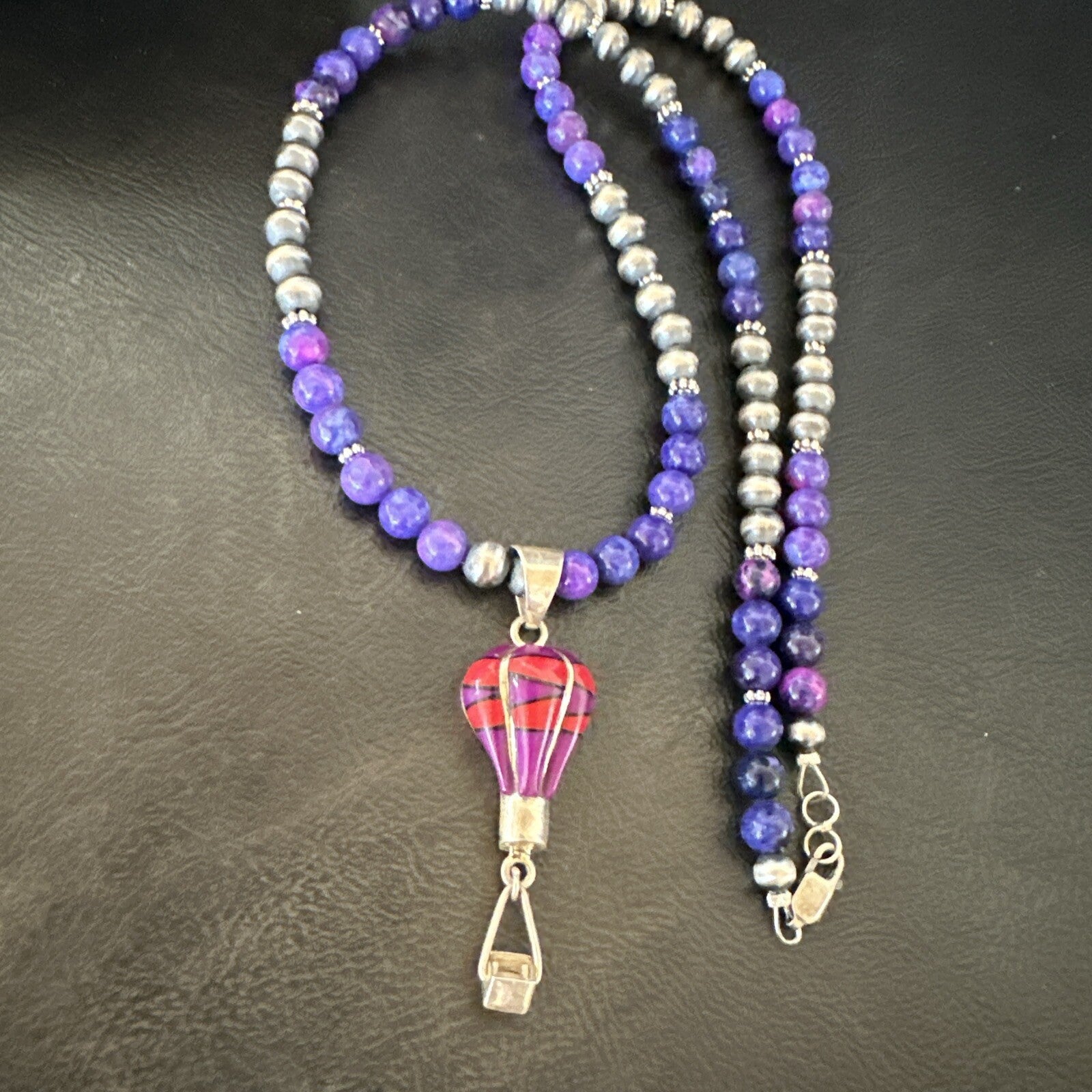 Balloon Red Coral Purple Pendant Navajo Sterling Silver Necklace 22" 18346