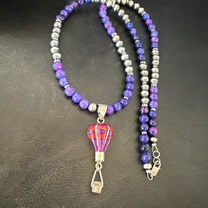 Balloon Red Coral Purple Pendant Navajo Sterling Silver Necklace 22" 18346