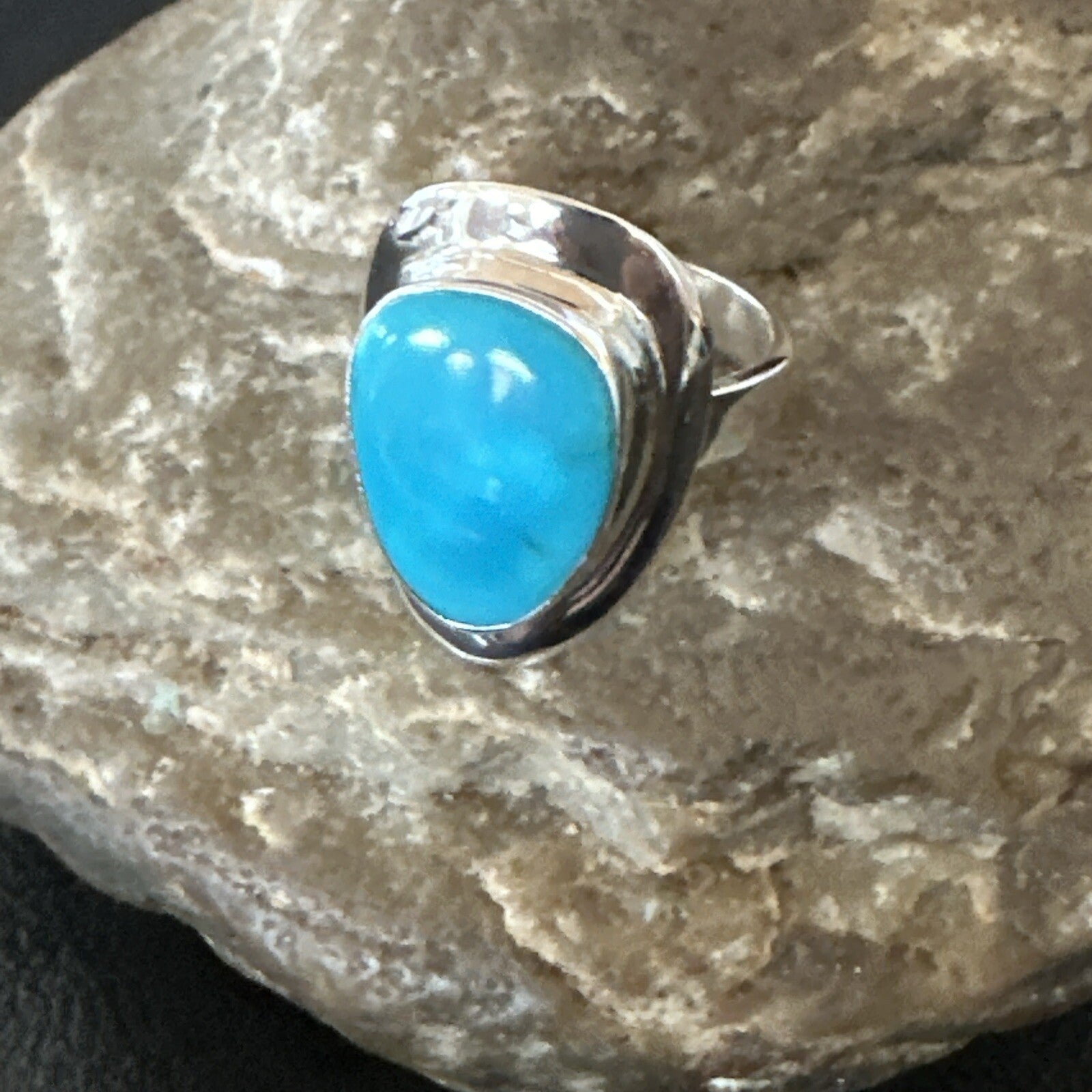 Southwestern Sterling Silver Blue Kingman Turquoise Ring Size 7 18508