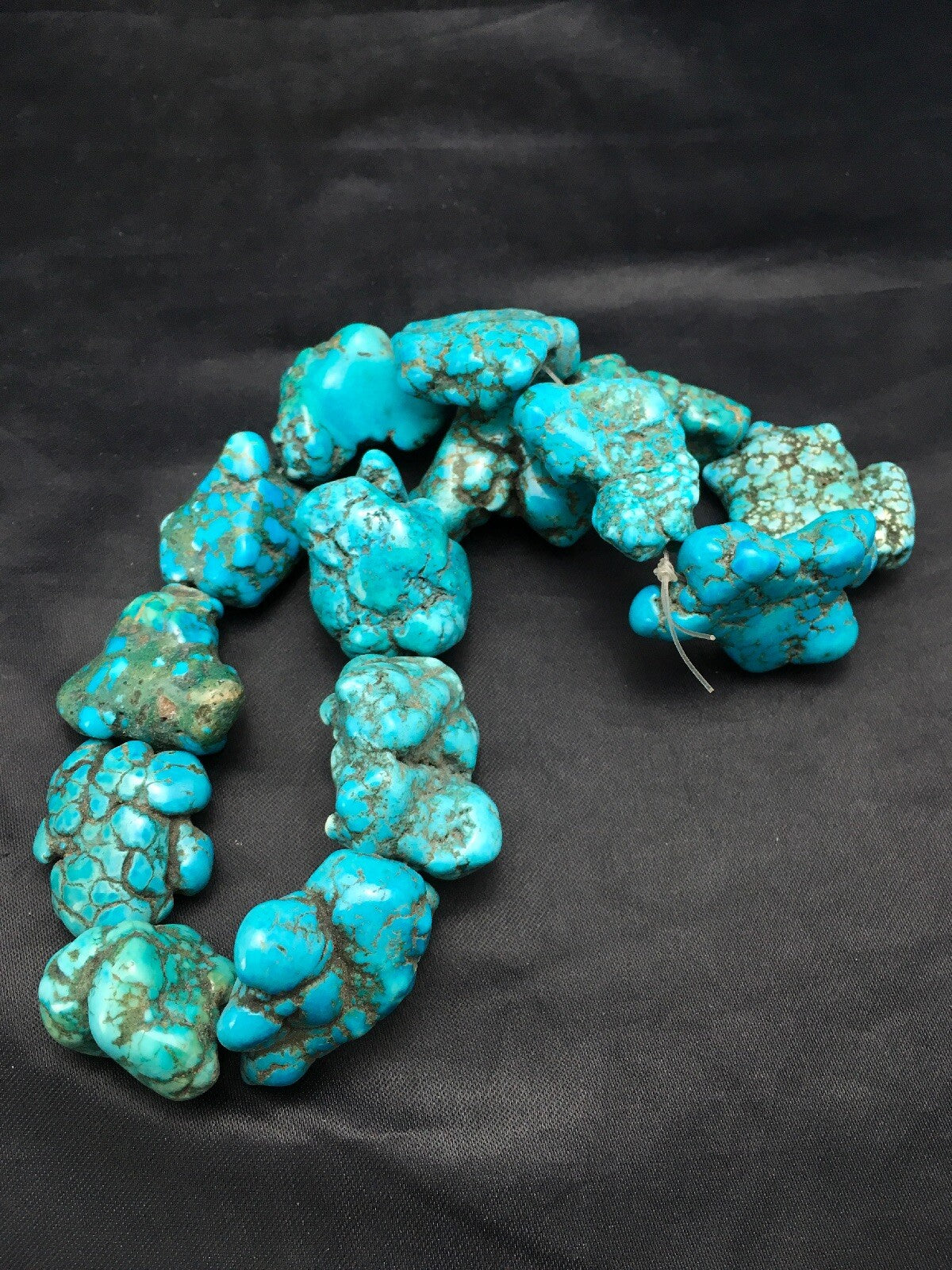 Native American Indian Blue Turquoise Nugget Free Form Bead Strand 03153