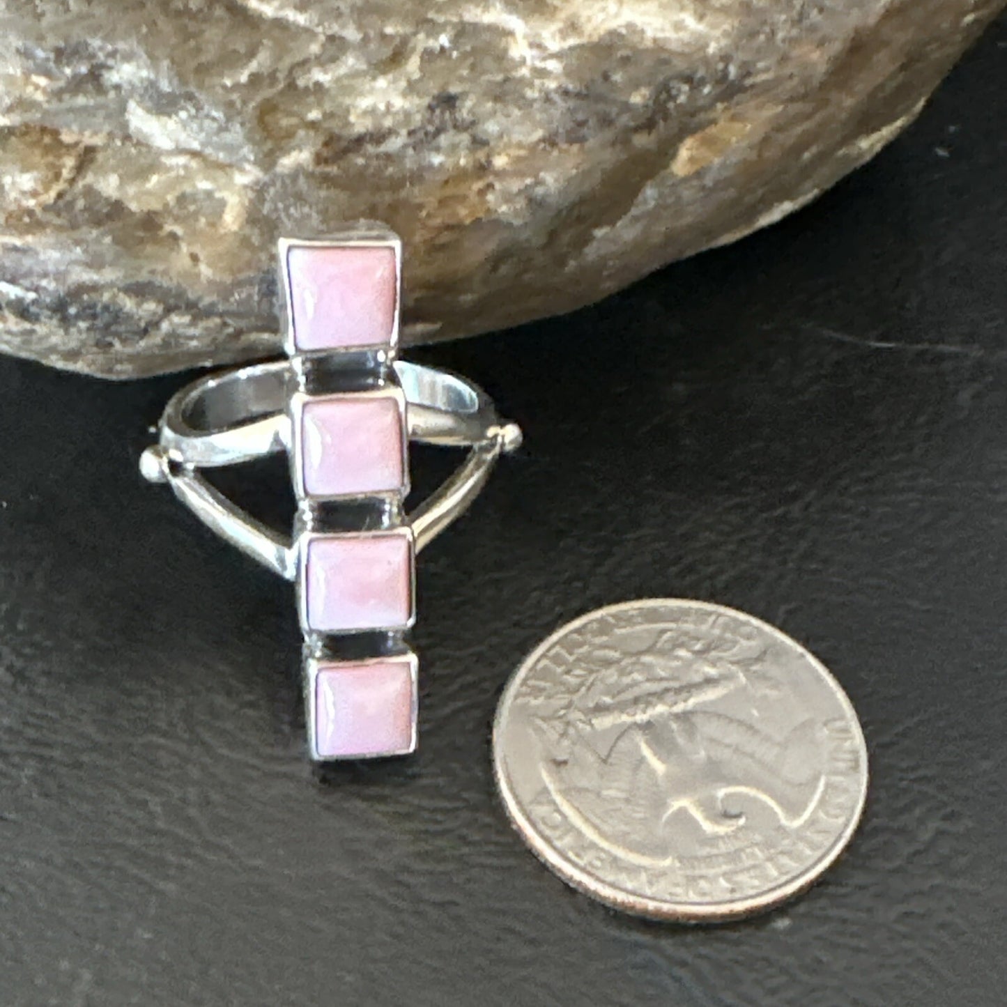 Gorgeous Square Pink Conch Cluster Ring Handmade Navajo Sz 9 18782