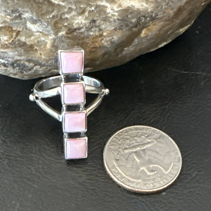 Gorgeous Square Pink Conch Cluster Ring Handmade Navajo Sz 9 18782