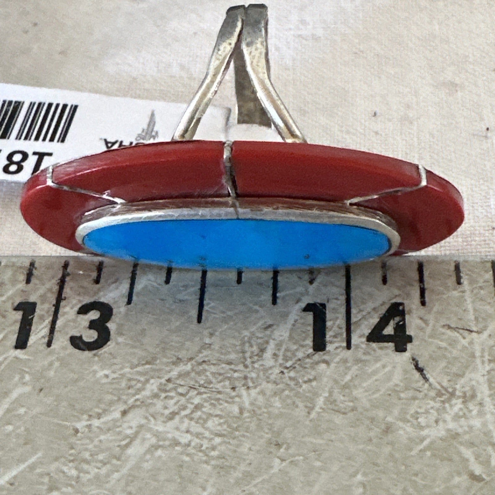 Blue Turquoise Coral Navajo Sterling Silver Ring Size 7.5 18766