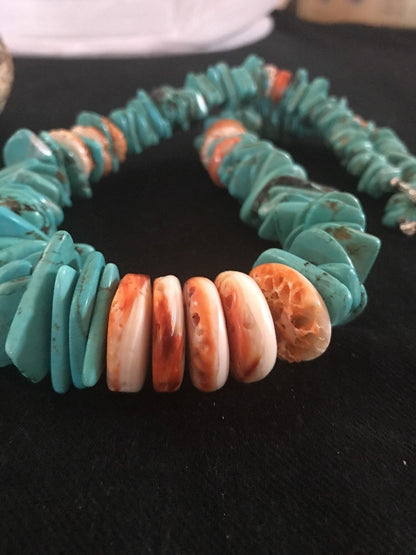Turquoise Spiny Oyster Nugget Sterling Silver Necklace 21" 03325