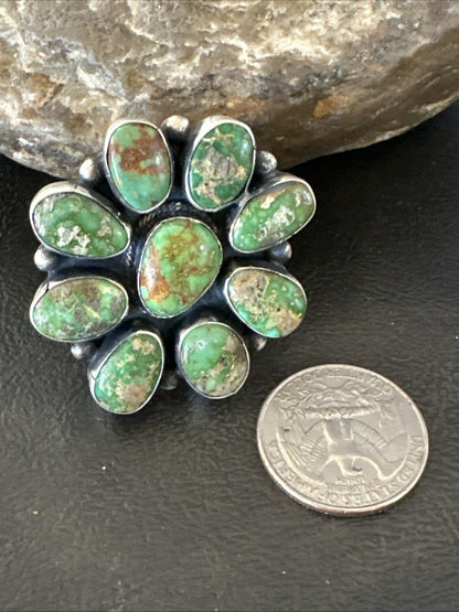 Navajo Sterling Silver Cluster Green Sonoran Gold Turquoise Ring Sz 8 18603