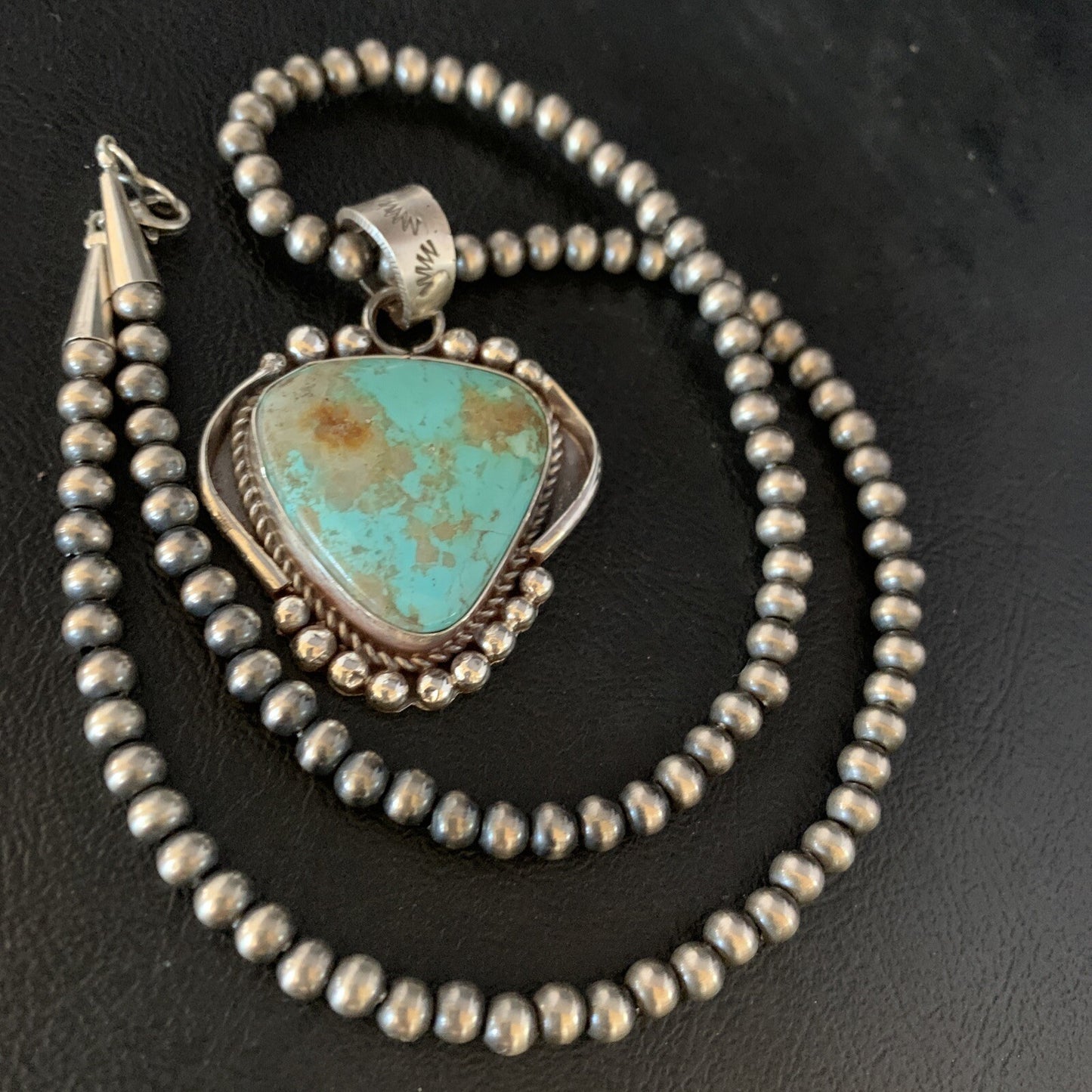 Mens Navajo Sterling Blue Turquoise#8 Necklace Pendant Nat American 13664N