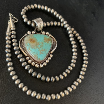 Mens Navajo Sterling Blue Turquoise#8 Necklace Pendant Nat American 13664N
