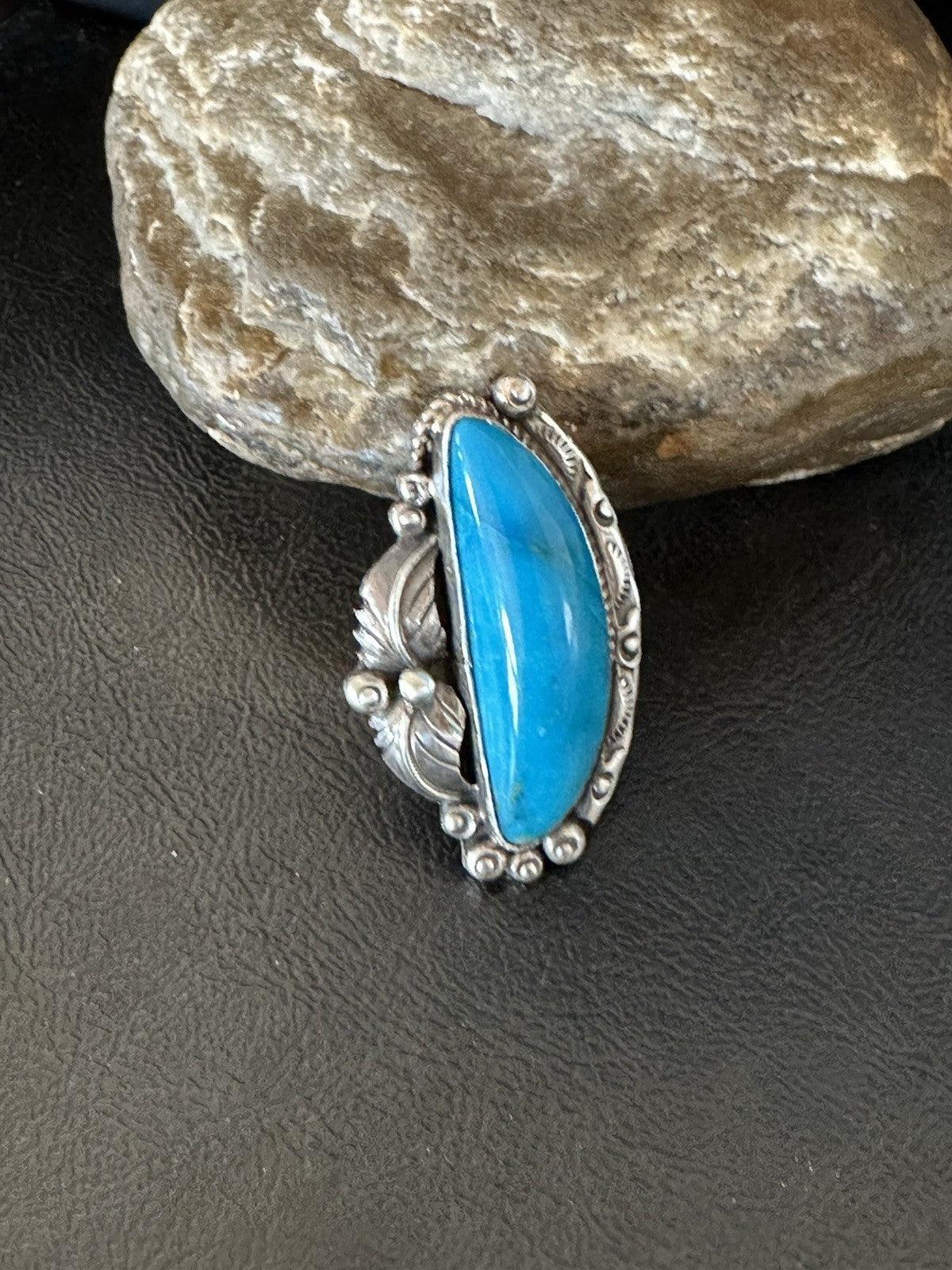 XL Blue Kingman Turquoise  Native American Sterling Silver Ring Size 9 19403