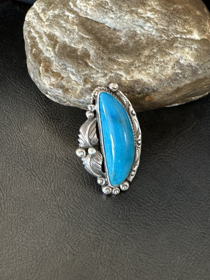 XL Blue Kingman Turquoise  Native American Sterling Silver Ring Size 9 19403
