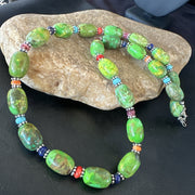 Green Turquoise Multicolor Southwestern Necklace 22" | Sterling Silver | Authentic Native American Handmade | 19247