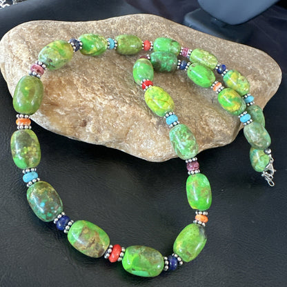 Green Turquoise Multicolor Southwestern Sterling Silver Necklace 22" 19247