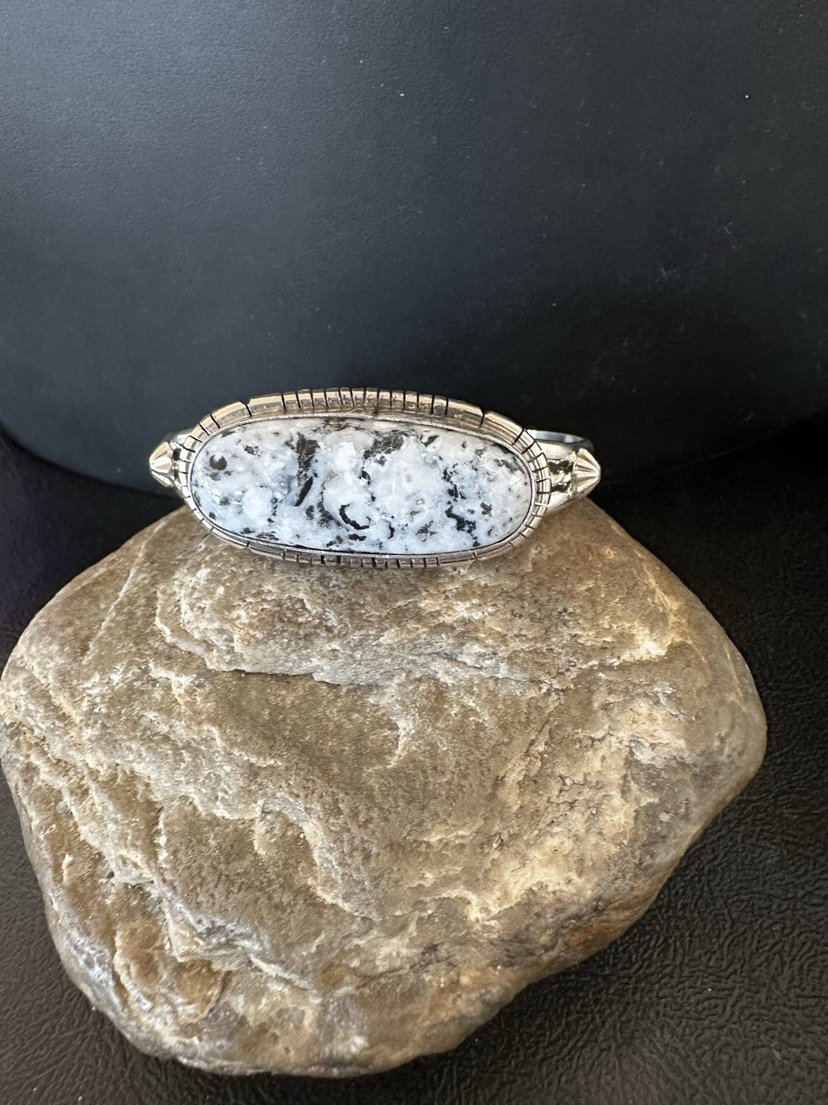 White Buffalo Turquoise Navajo Sterling Silver Cuff Bracelet 7.25" 19393
