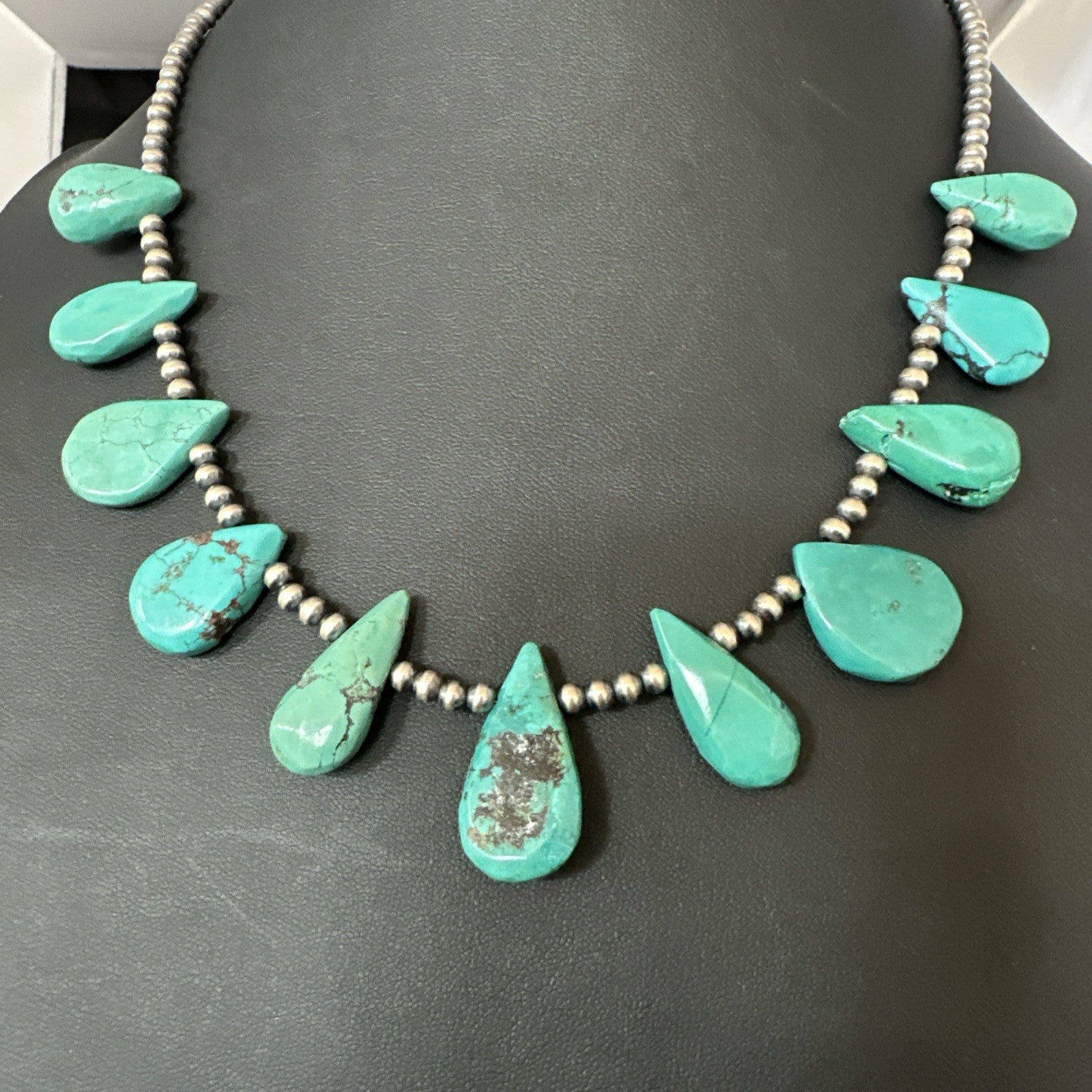 Blue Turquoise Navajo Pearls Sterling Silver  20" Necklace 19509